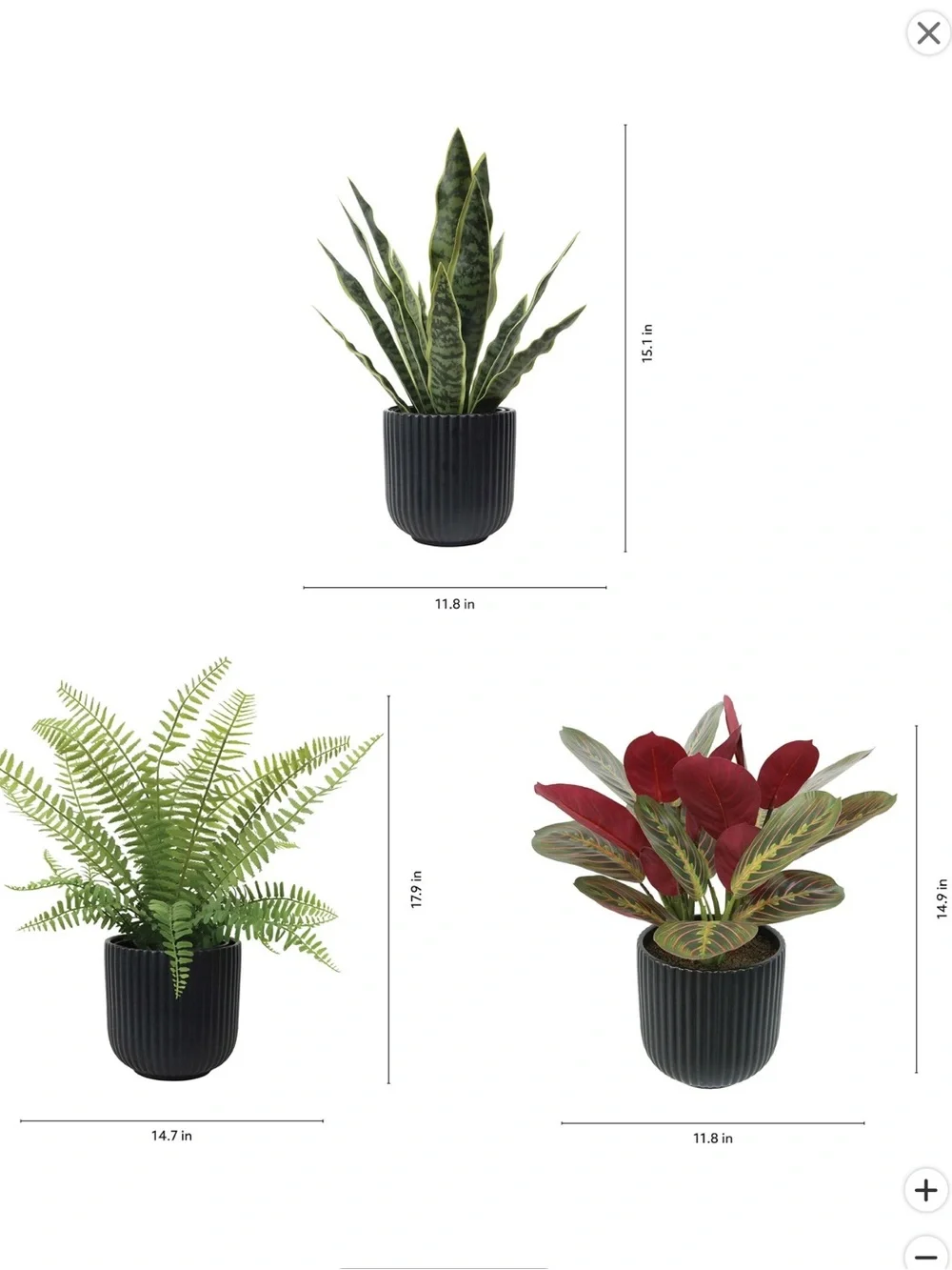 Set of 3 Dark Teal Ribbed Ceramic Planters with Faux Green & Red Plants by CGH